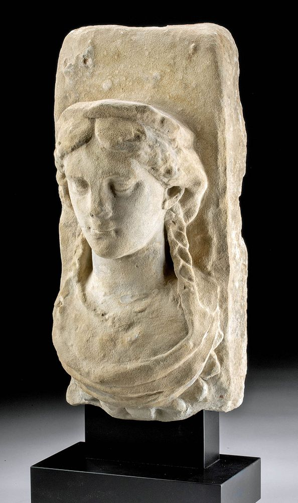 Roman Stone Relief Panel w Bust of Goddess Early Roman