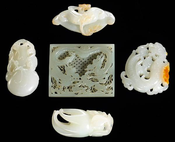 Five miniature white jade ornaments 18th Century and Later The