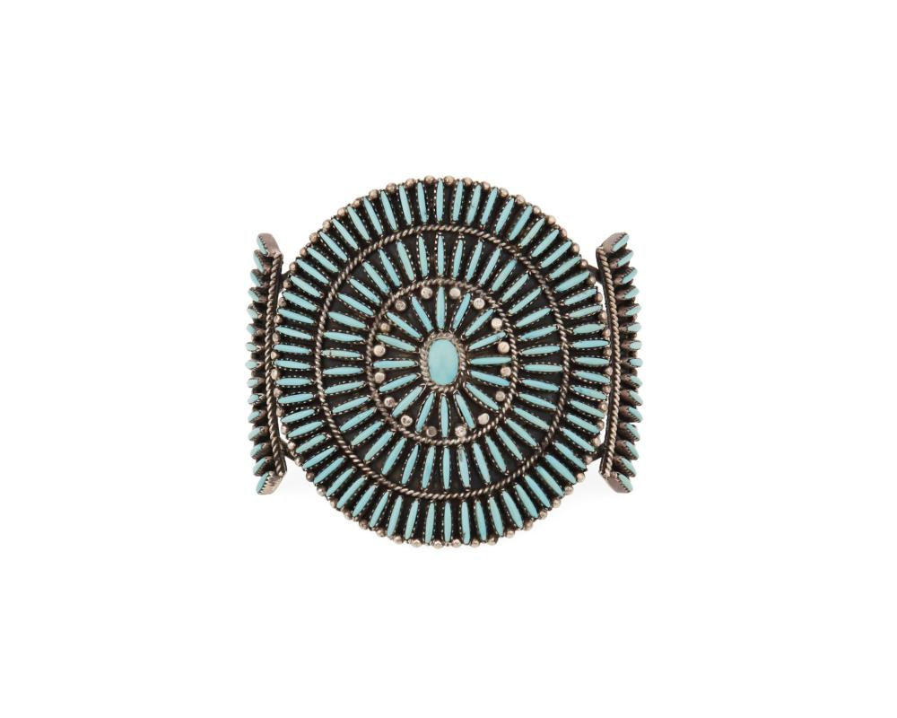 A large Zuni style needlepoint cuff bracelet Mid 20th Century