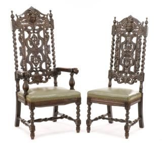 Pair Ebonized His Hers Barley Twist Hall Chairs Continental mid