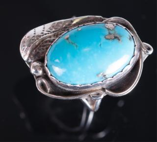 Christopher Tom Navajo Sterling Turquoise Ring Marked to inside Sterling