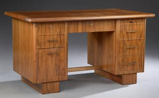 French Modern Walnut Desk 20th c the rectangula French Modern