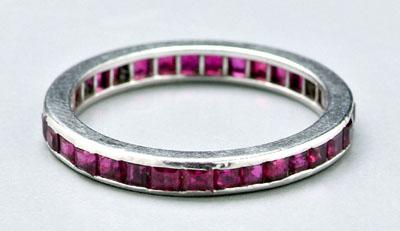 Tiffany ruby wedding ring eternity style platinum marked band encircled