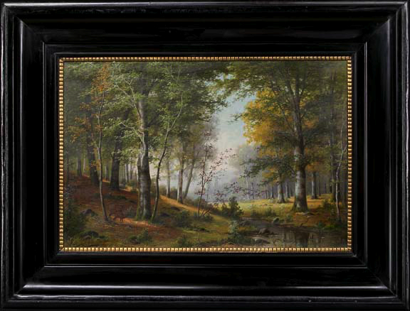 Hermann Herzog American 1832 1932 A Woodland Interior with Deer