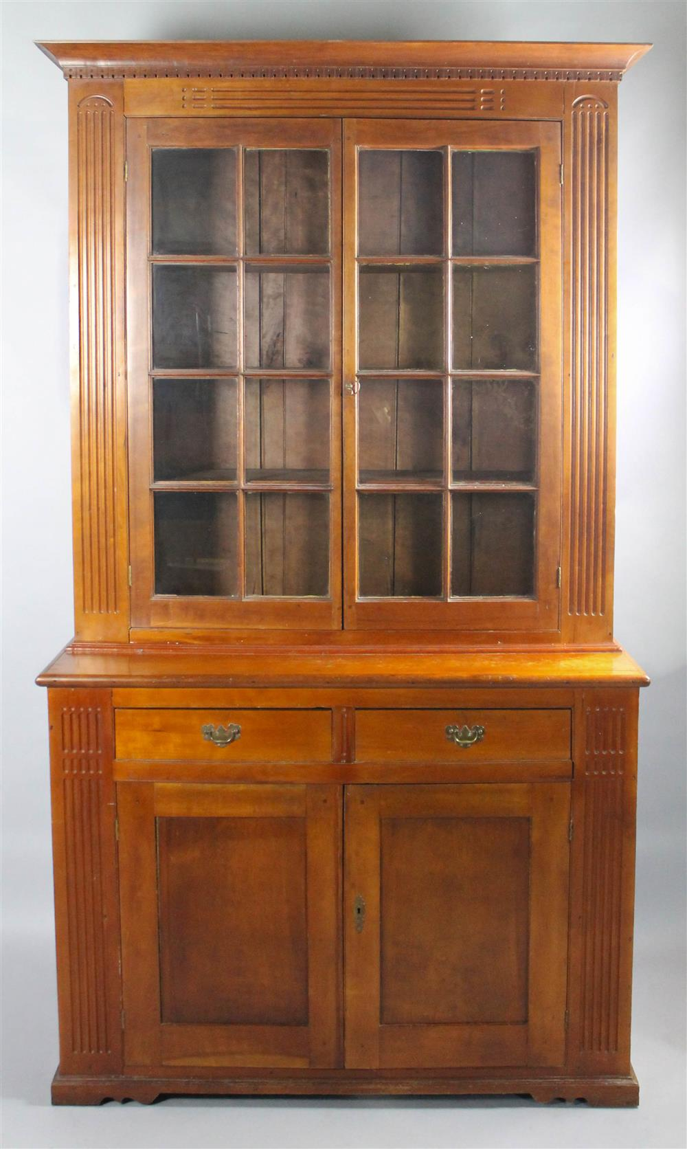 CHERRYWOOD STEP BACK CUPBOARD POSSIBLY SOUTHERN having a cornice with