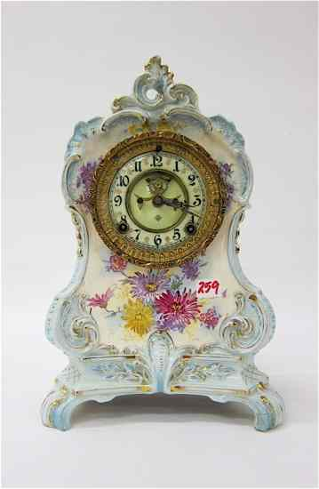 CHINA CASE MANTEL CLOCK Ansonia Clock Co time strike movement