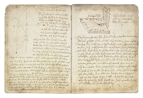 MANUSCRIPT Notebook on sundial construction manuscript in german and latin