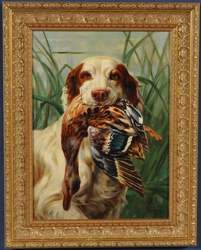 Percival Rosseau Retriever with Mallard 19 x 13 7 8