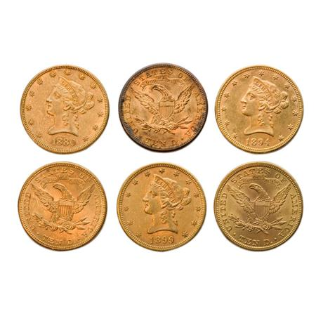10 Liberty Head Six Coins Estimate 2 500 3 000