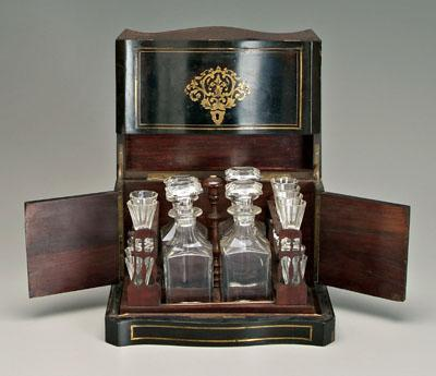 Crystal decanter set four decanters with cut and polished panels
