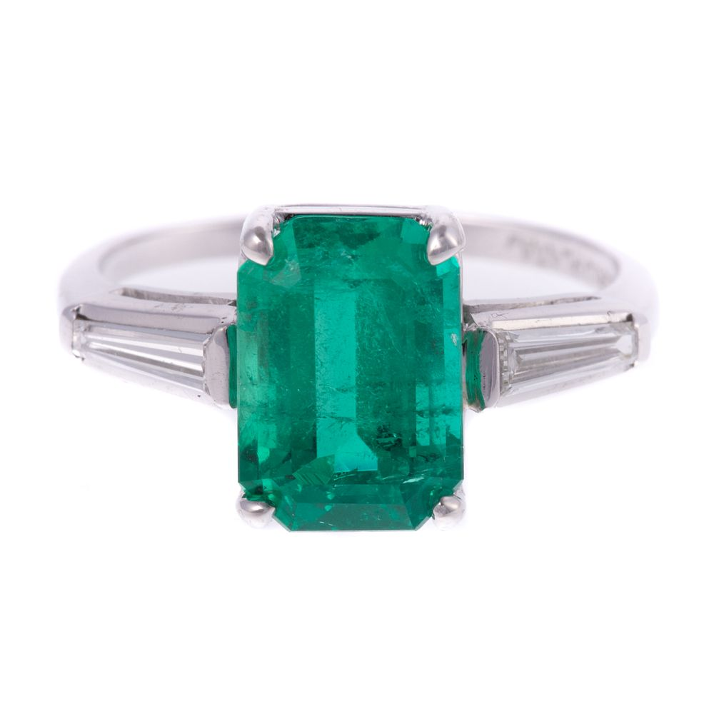 A 2 54 ct Natural Emerald Diamond Platinum Ring 10