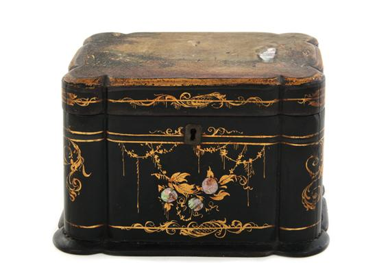 Victorian painted and inlaid ebonized tea caddy late 19th century