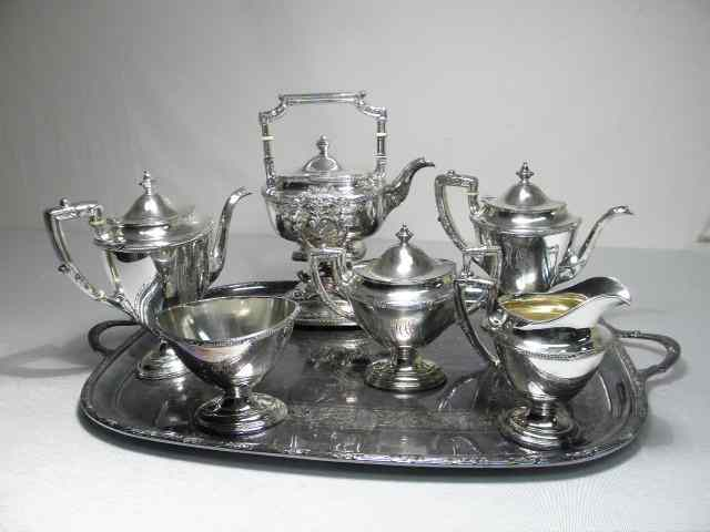Gorham seven piece silver plate tea set Includes sugar w