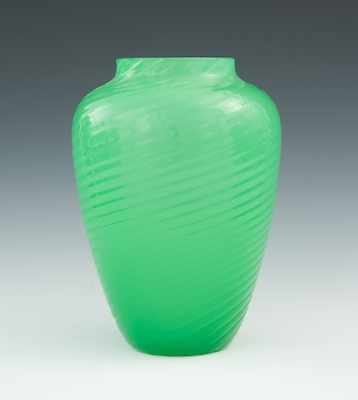 A Small Steuben Opalene Jade Green Swirl Glass Vase The