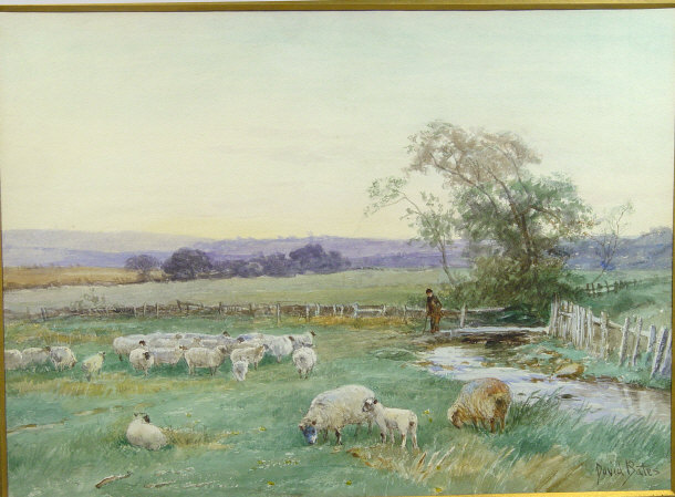 David Bates Two watercolours of rural scenes In the Hayfield