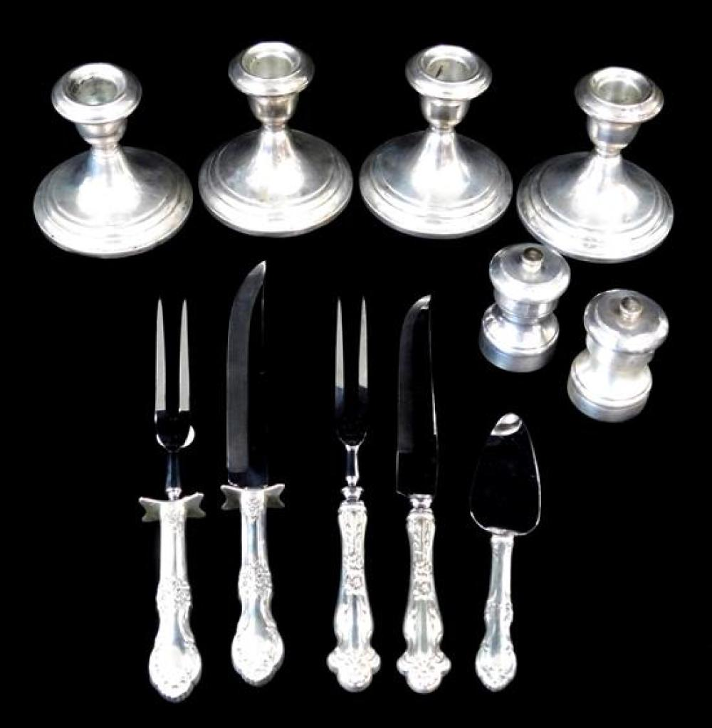 STERLING Eleven serving pieces all weighted or with stainless steel