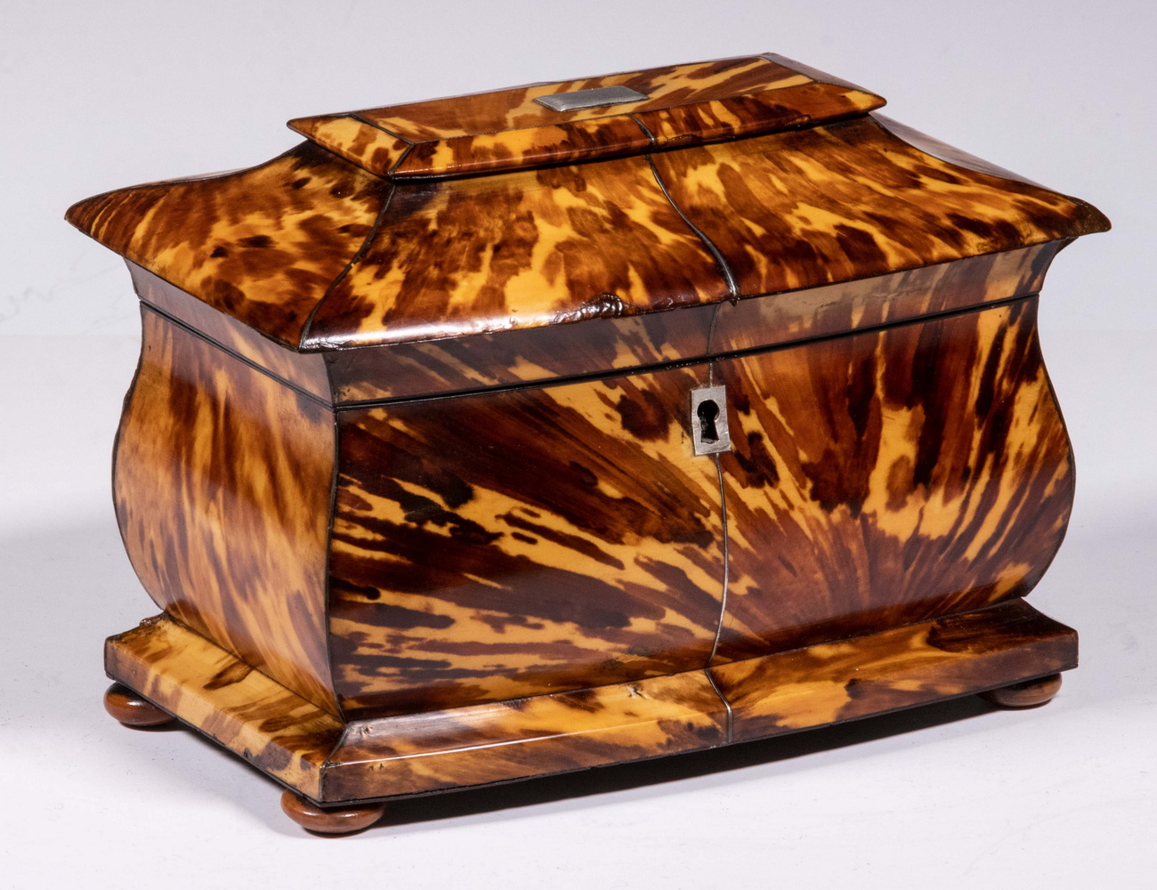 TORTOISESHELL TEA CADDY Early 19th c English Pagoda Form Tea