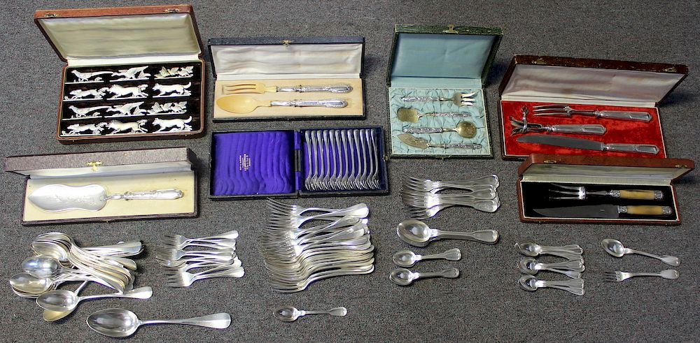 SILVER SILVERPLATE Assorted Grouping of Cutlery Includes a 3 pc