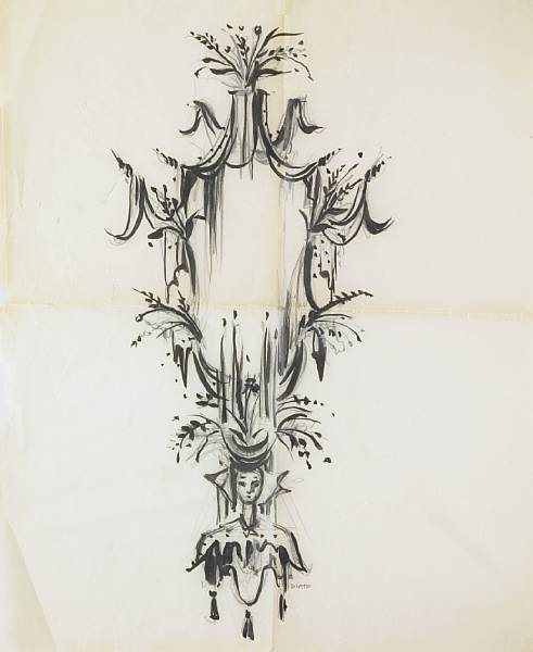 Tony Duquette American 1914 1999 design sketch pencil and ink