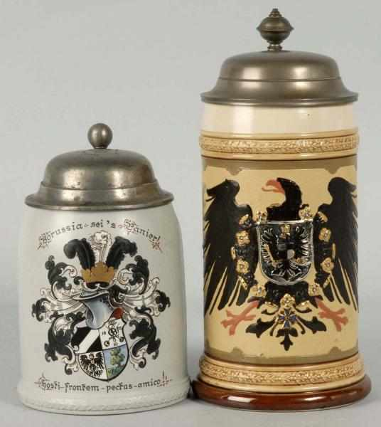 Lot of 2 German Mettlach Steins Description Includes a quarter