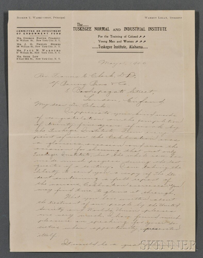 Washington Booker T 1856 1915 Secretarial Letter Signed 4 May