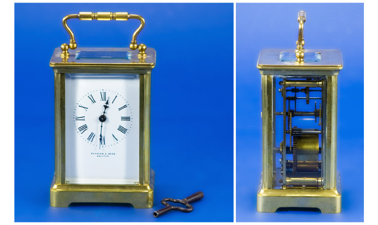 Brass Cased Carriage Clock White Porcelain Dial Painted Black Dial