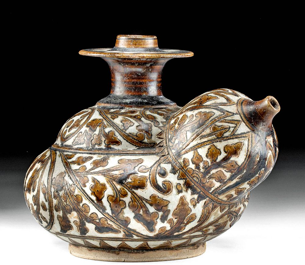 Thai Sawankhalok Pottery Kendi Incised Vegetal Design Southeast Asia Thailand