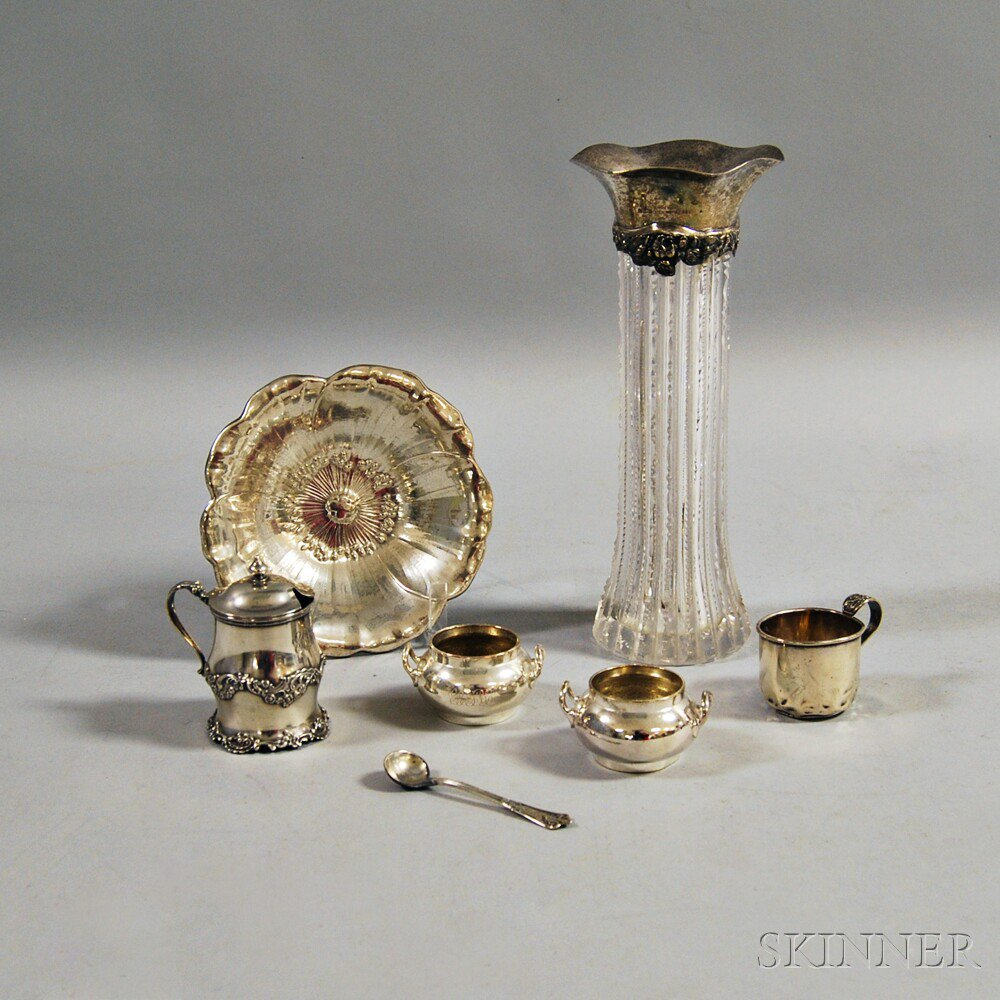 Group of Sterling Silver Tableware a Gorham mustard pot with