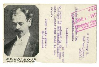 Brindamour George Portrait Postcard With A Typed Note to Strobridge
