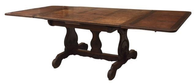French oak and elm extension table late 19th c parquetry