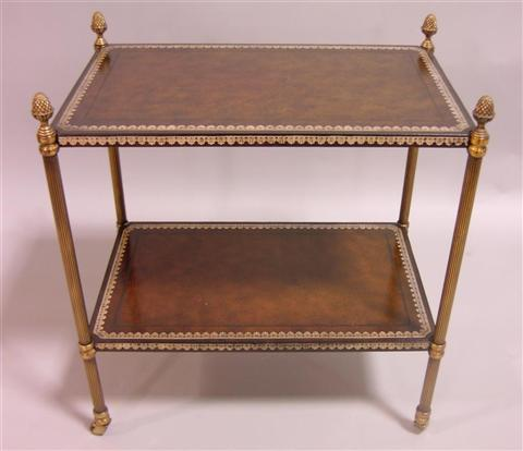 MAITLAND SMITH TWO TIERED LEATHER AND BRASS CART The rectangular