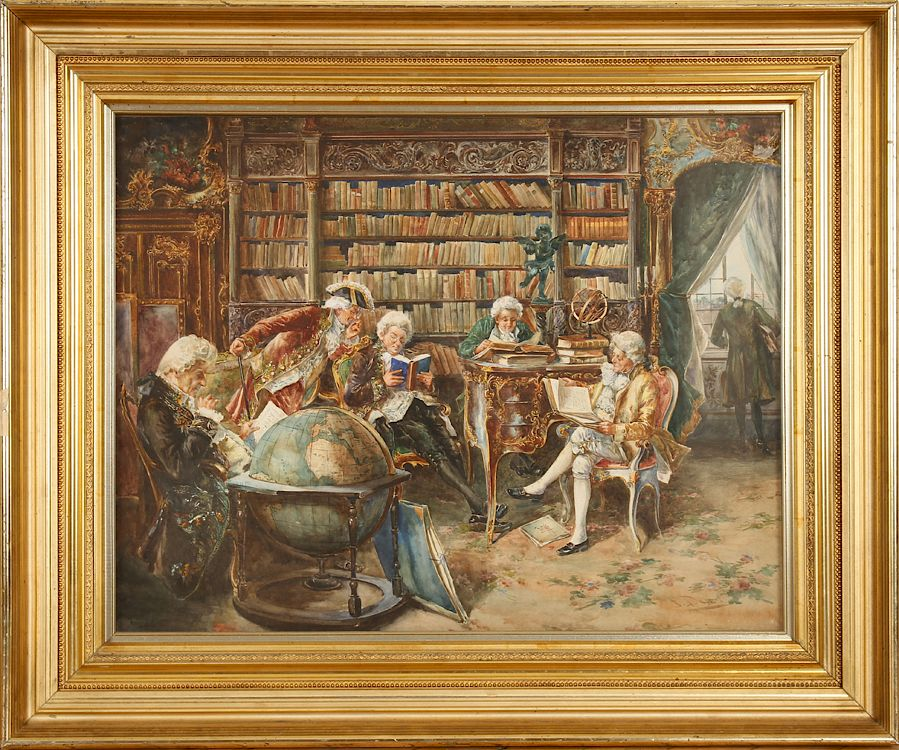 GENTLEMAN READING IN ANTIQUE SIGNED WATERCOLOR Late nineteenth century European