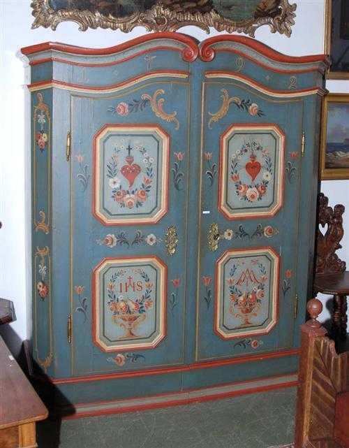 BEMALTER SCHRANK Ostschweiz dat 1792 Nadelholz polychrom bemalt mit Blumen