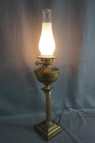Early 1900 s brass pillar pedestal candlestick style oil lamp