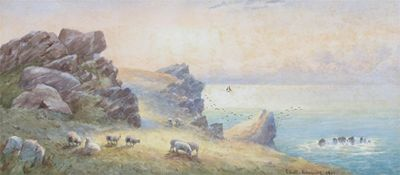 John Elliott 1858 1925 Looking Westward on the headland Newquay