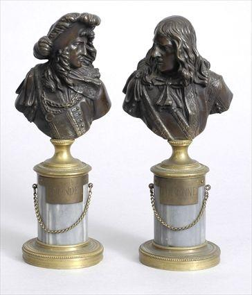 PAIR OF LOUIS XVI STYLE BRONZE BUSTS ON MARBLE PEDESTALS