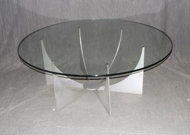 DONALD DRUMM Aluminum Base Glass Top Cocktail Table From a