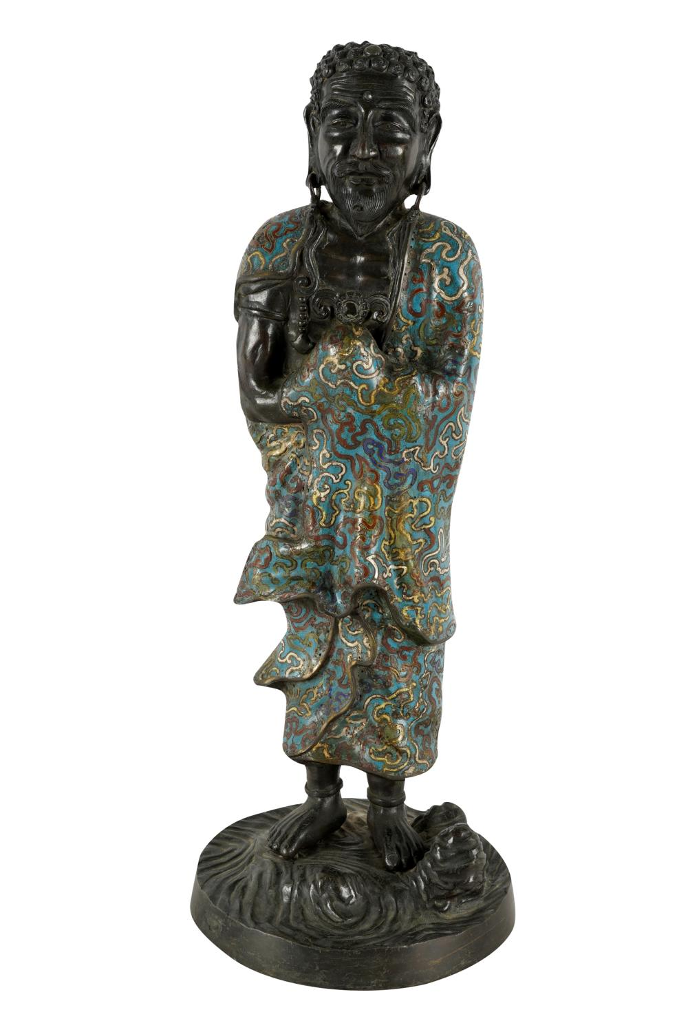 CHINESE CLOISONNE LOHANbronze figure with cloisonne robe Condition with scratches