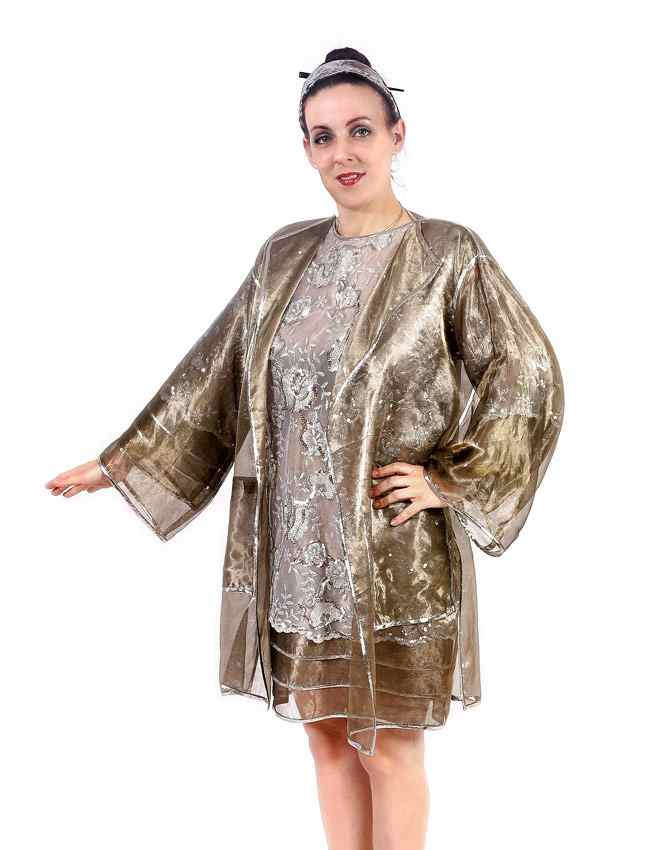 DESIGNER SILVER SEQUIN DRESS WITH JACKET Silver netting over silver