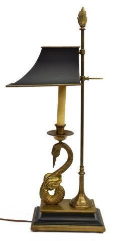 Chapman brass swan desk lamp leaf form finial over pole