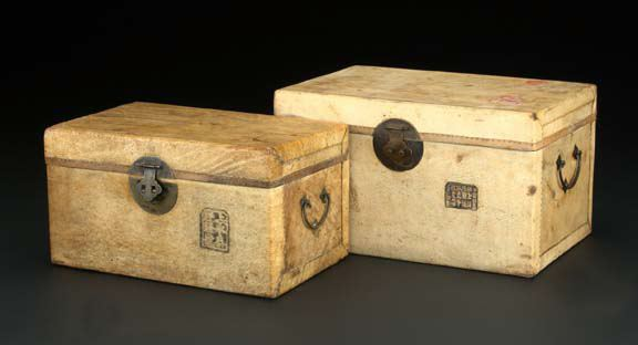 Kuang Hsu Brass Mounted Parchment Covered Robe Chest first quarter