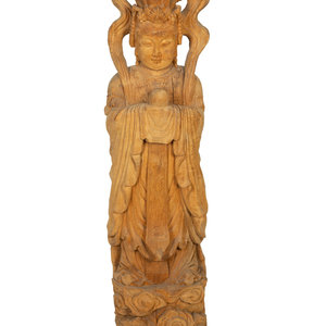 A Carved Wood Figure of Guanyin 20th Century Height 41