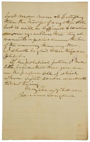 James LONGSTREET Autograph letter signed to Colonel W M Owen