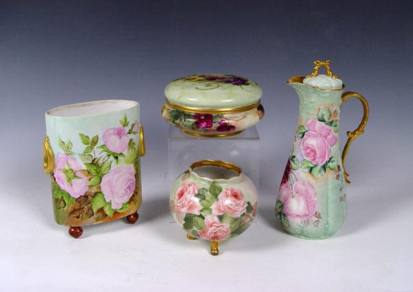 4 PIECE FRENCH LIMOGES 1 Rose decorated chocolate pot CH