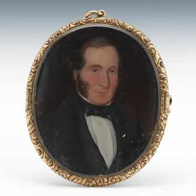 American School A miniature oval oil portrait of a gentleman