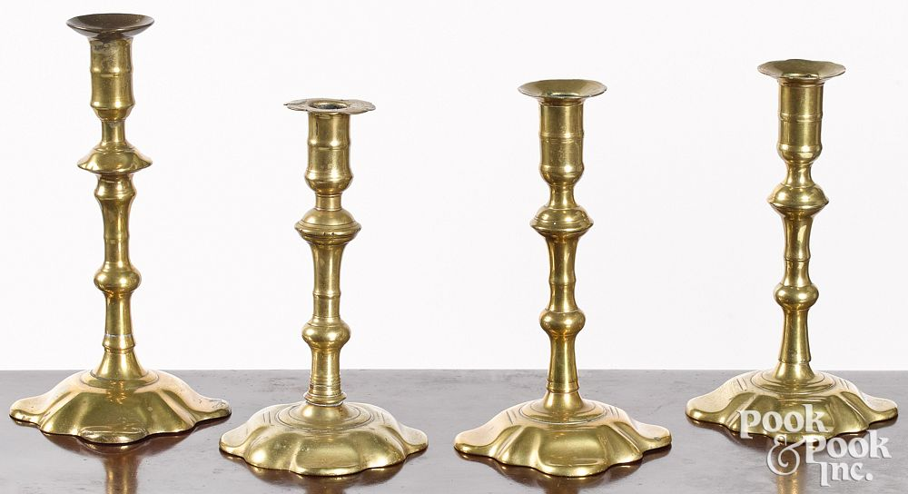 Four Queen Anne petal base candlesticks Four Queen Anne petal