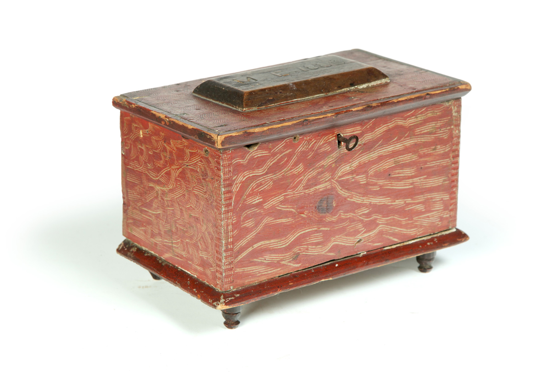 AMERICAN DECORATED BOX Late 19th century pine Mechanically dovetailed box