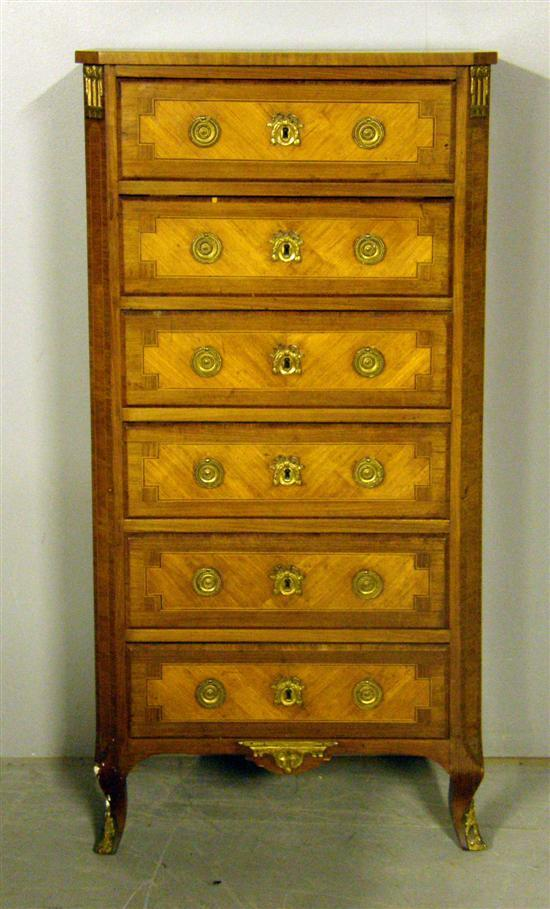 Empire style kingwood rosewood and satinwood strung chest of six
