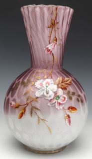AN UNUSUAL WEBB QUALITY PURPLE MOP VASE WITH ENAMEL A