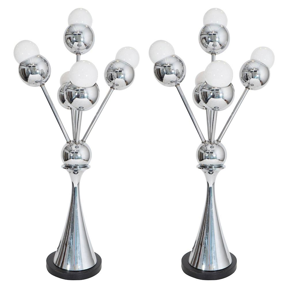 Modern Atomic Space Age Chrome Table Lamps Pair Pair of